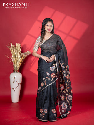 Kota saree black with allover applique work and small zari woven border