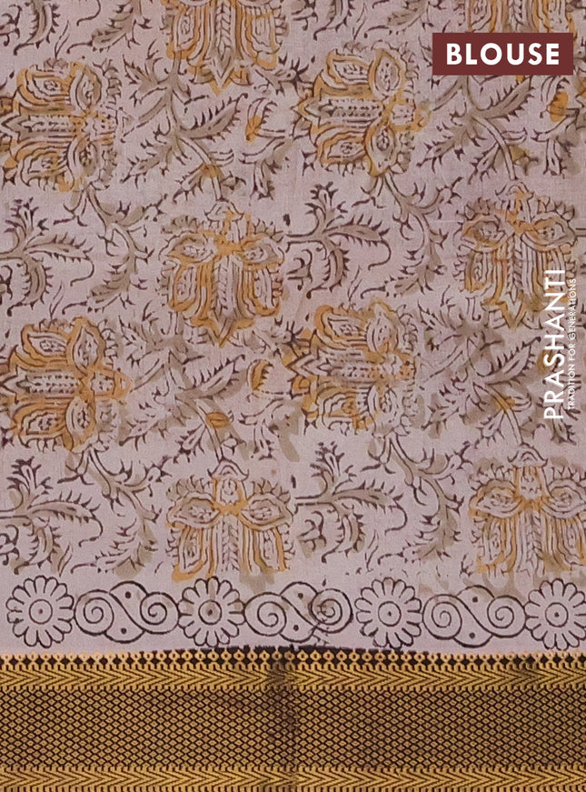 Semi mangalgiri silk saree maroon and deep coffee brown with allover kalamkari block prints and zari woven border