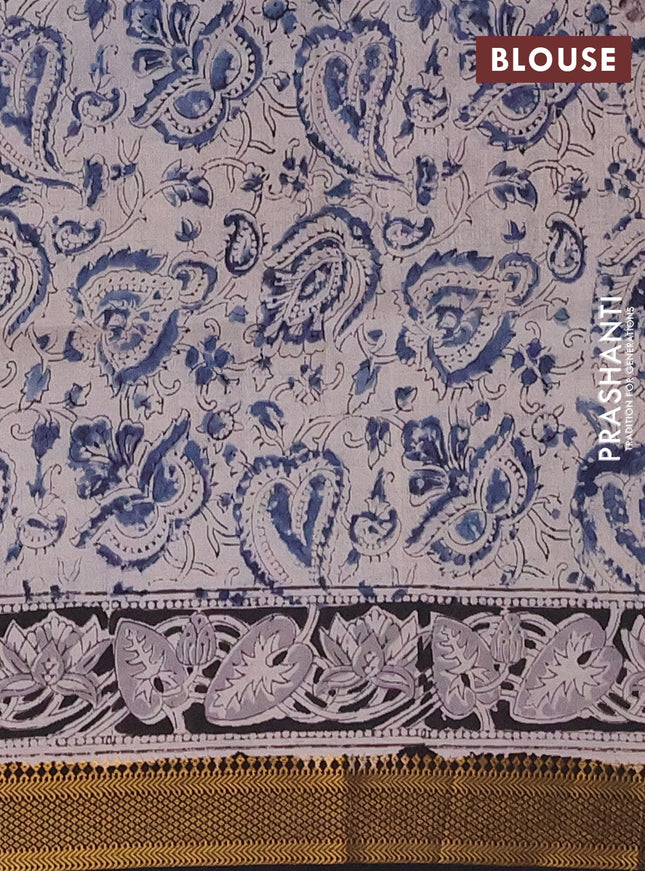 Semi mangalgiri silk saree maroon and deep coffee brown with allover kalamkari block prints and zari woven border