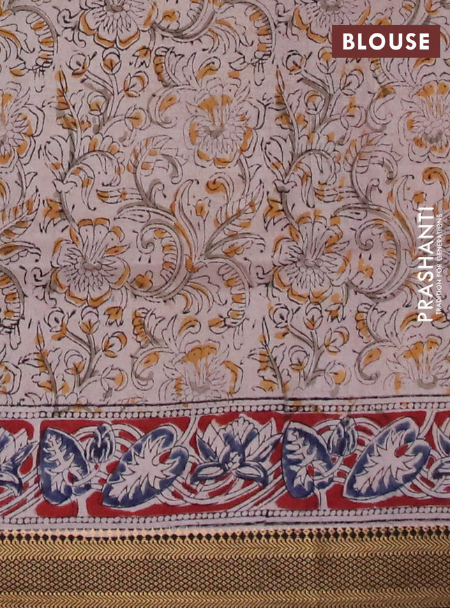 Semi mangalgiri silk saree black and maroon with allover kalamkari block prints and zari woven border