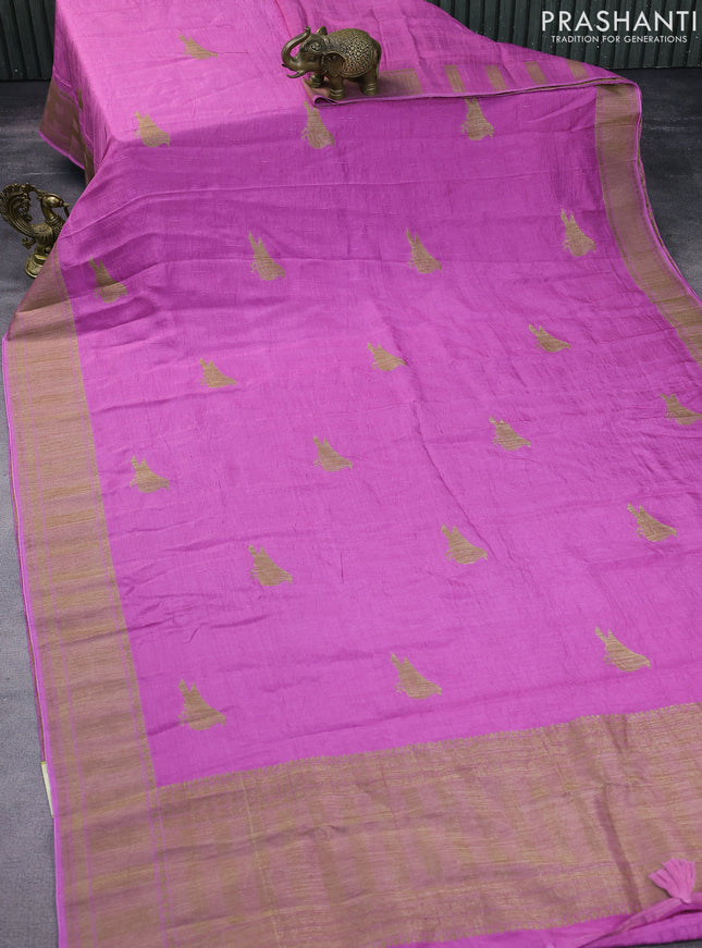 Semi banarasi tussar saree mauve pink with woven buttas and woven border