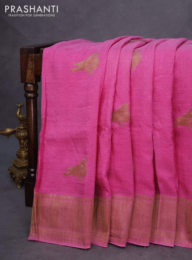 Semi banarasi tussar saree pink shade with woven buttas and woven border