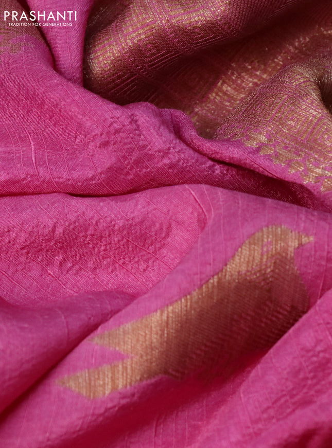 Semi banarasi tussar saree pink shade with woven buttas and woven border