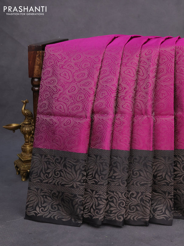 Pure soft silk saree purple and black with allover silver zari woven brocade weaves and silver zari woven border