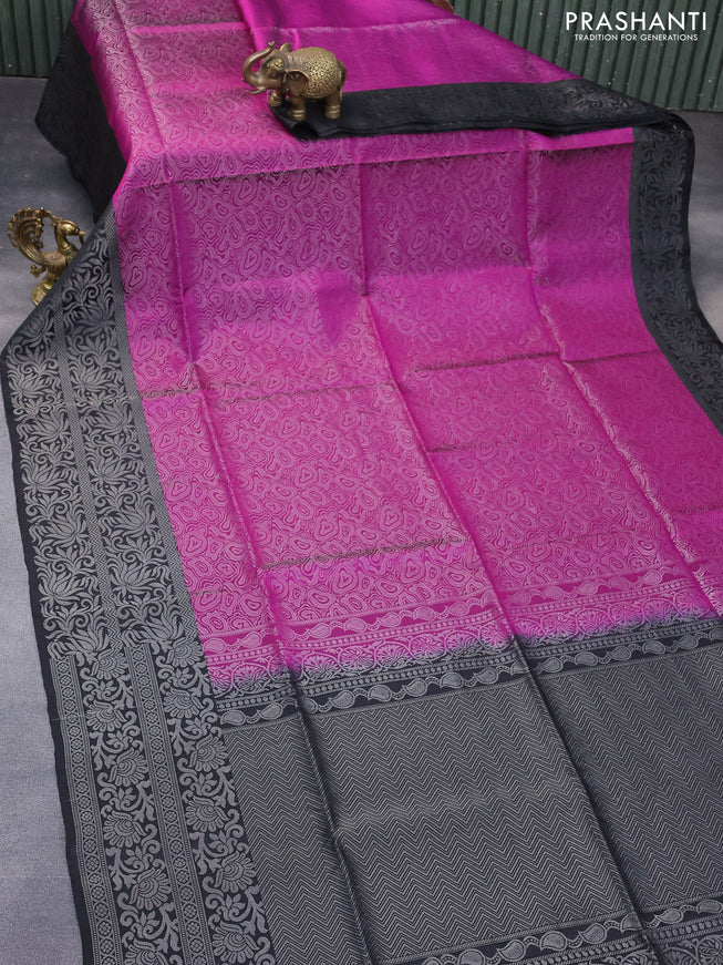 Pure soft silk saree purple and black with allover silver zari woven brocade weaves and silver zari woven border