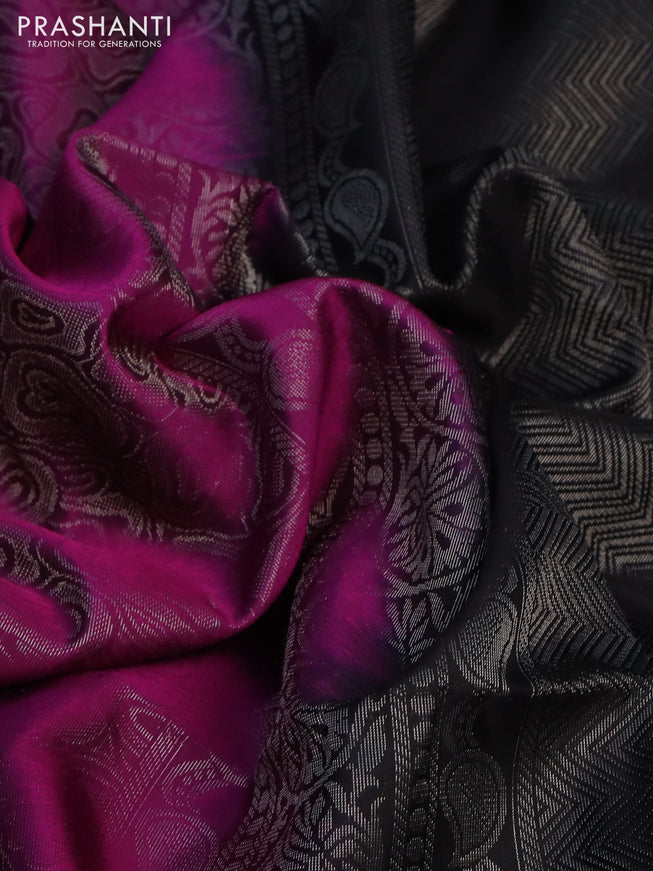 Pure soft silk saree purple and black with allover silver zari woven brocade weaves and silver zari woven border