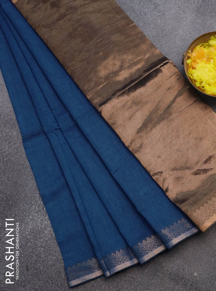 Bengal soft cotton saree cs blue with plain body and zari woven border