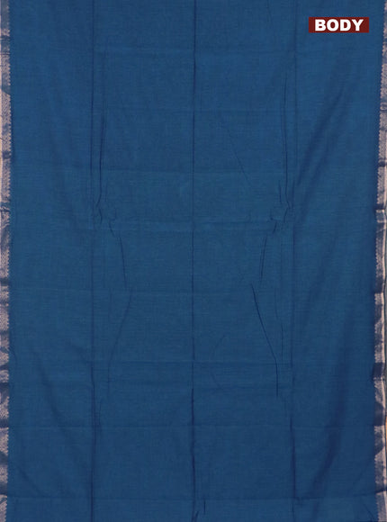 Bengal soft cotton saree cs blue with plain body and zari woven border