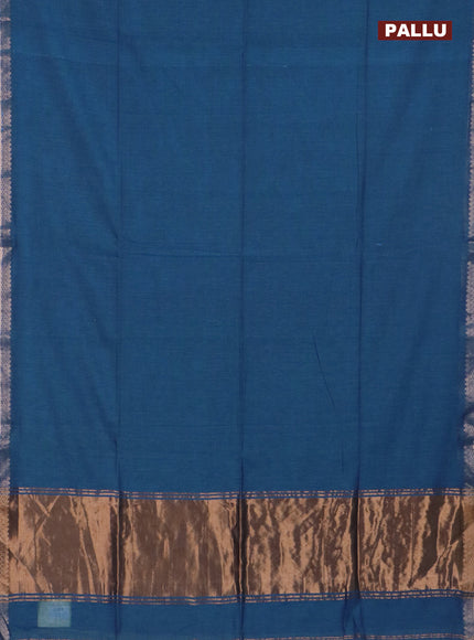 Bengal soft cotton saree cs blue with plain body and zari woven border
