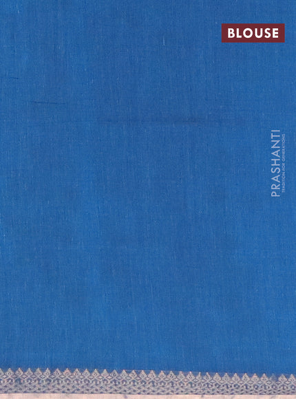 Bengal soft cotton saree cs blue with plain body and zari woven border