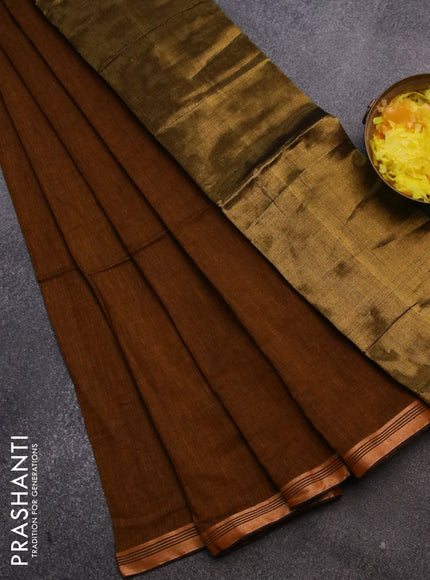 Bengal soft cotton saree dark mustard with plain body and zari woven border