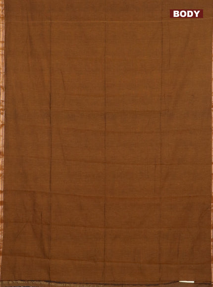 Bengal soft cotton saree dark mustard with plain body and zari woven border