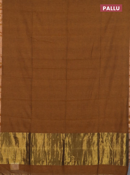 Bengal soft cotton saree dark mustard with plain body and zari woven border