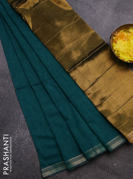 Bengal soft cotton saree peacock green with plain body and zari woven border
