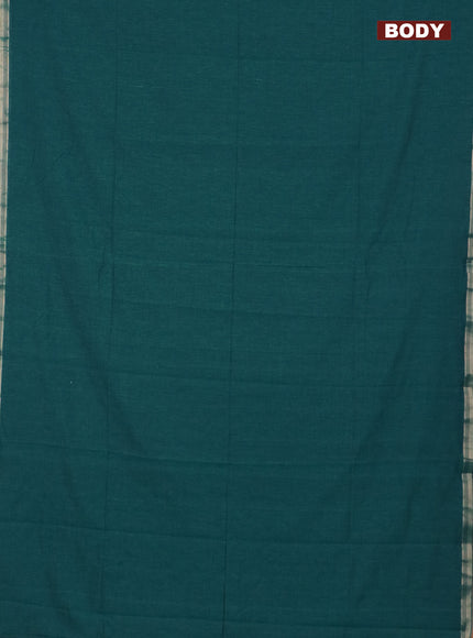 Bengal soft cotton saree peacock green with plain body and zari woven border