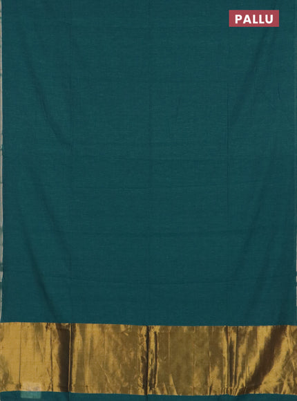 Bengal soft cotton saree peacock green with plain body and zari woven border