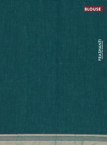Bengal soft cotton saree peacock green with plain body and zari woven border