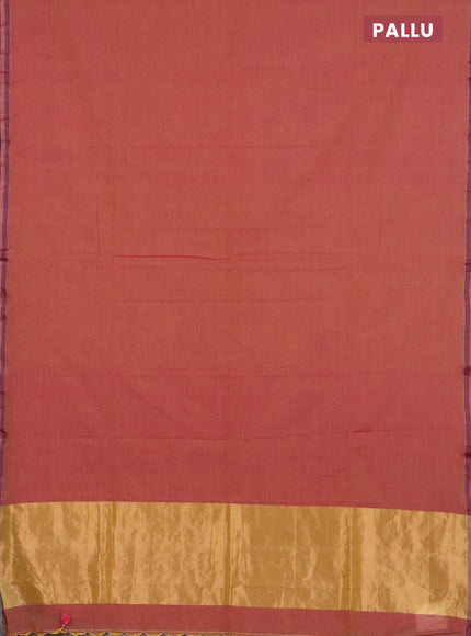 Bengal soft cotton saree dual shade of pinkish yellow with plain body and zari woven border