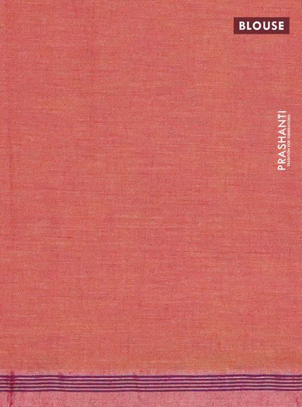 Bengal soft cotton saree dual shade of pinkish yellow with plain body and zari woven border