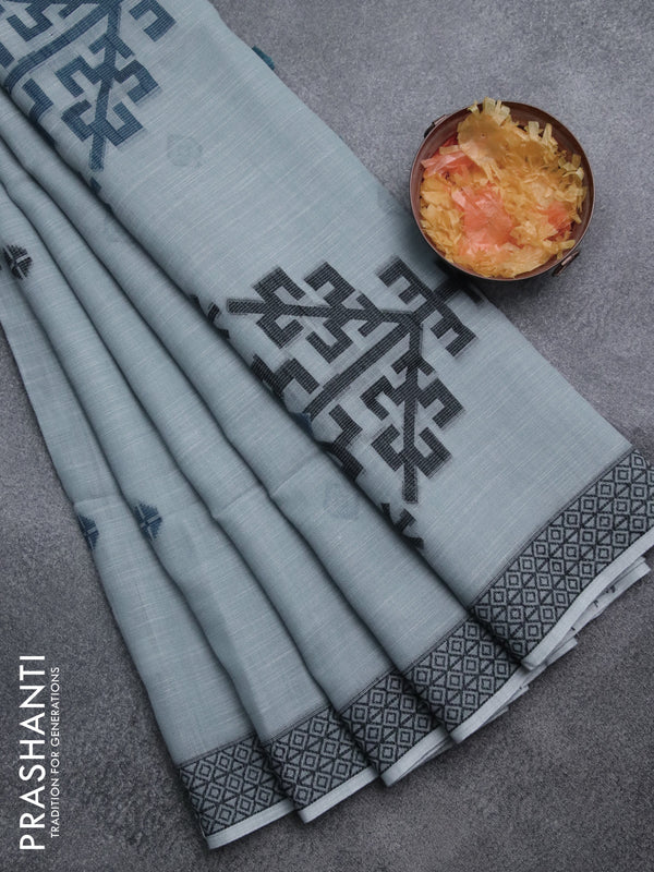 Munga linen saree pastel grey with thread woven buttas and thread woven border