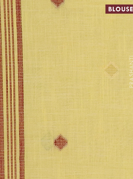 Munga linen saree yellow and maroon with thread woven floral buttas and thread woven border