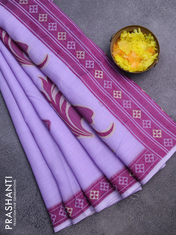 Munga linen saree lavender shade with allover thread & zari weaves and thread woven border