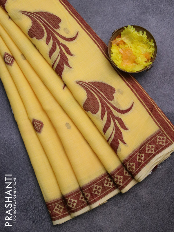 Munga linen saree yellow with allover thread & zari weaves and thread woven border