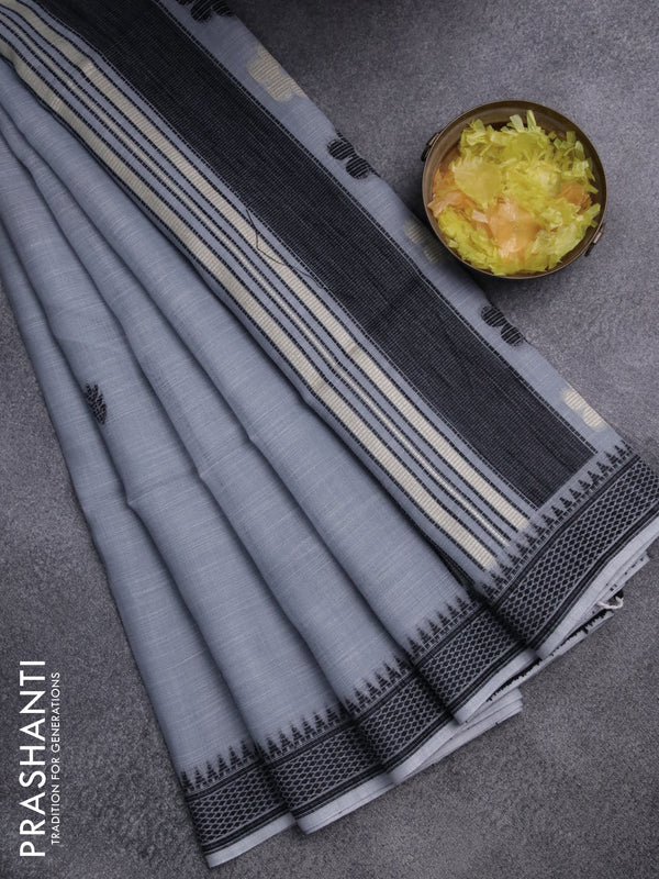 Munga linen saree grey and black with thread woven buttas and thread woven border