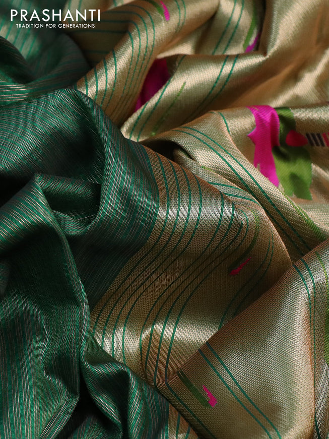 Semi paithani silk saree green with allover zari weaves and paithani design pallu