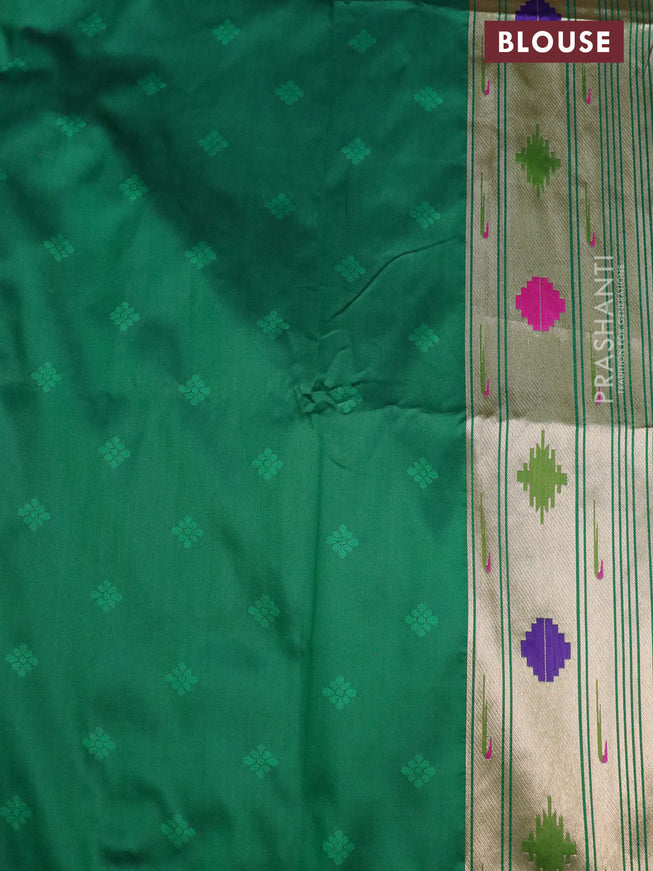 Semi paithani silk saree green with allover zari weaves and paithani design pallu