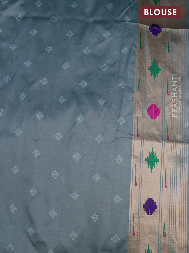 Semi paithani silk saree grey shade with allover zari weaves and paithani design pallu