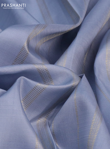 Pure kanchipuram silk saree bluish grey with plain body and zari woven butta border