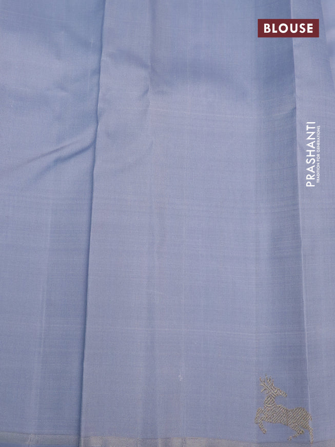 Pure kanchipuram silk saree bluish grey with plain body and zari woven butta border
