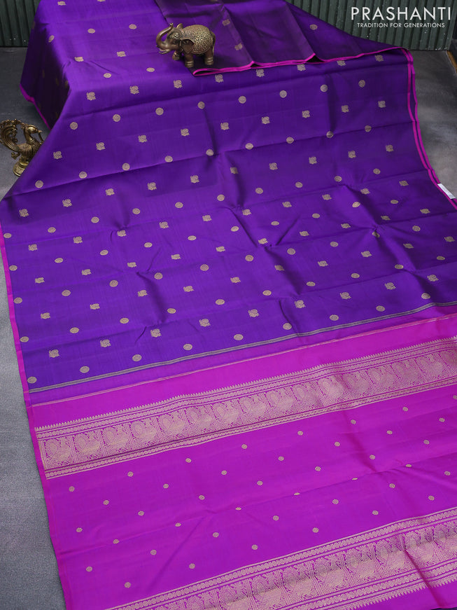 Pure kanchipuram silk saree violet and magenta pink with annam & rudhraksha zari woven buttas and piping border