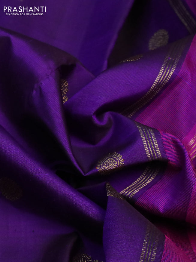 Pure kanchipuram silk saree violet and magenta pink with annam & rudhraksha zari woven buttas and piping border