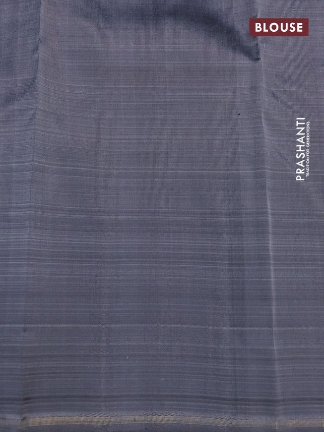 Pure kanchipuram silk saree grey with zari woven buttas in borderless style