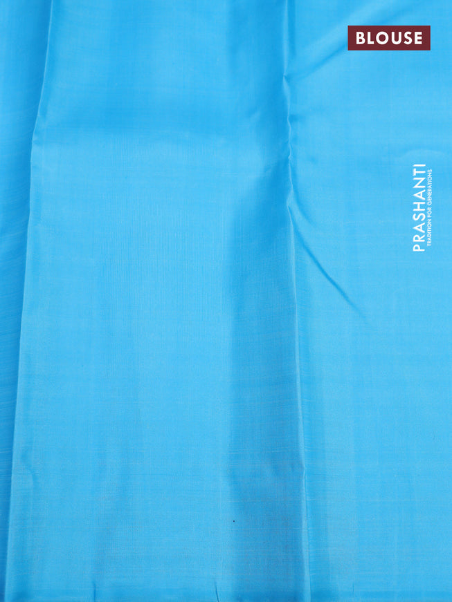Pure kanchipuram silk saree violet shade and light blue with zari woven buttas in borderless style