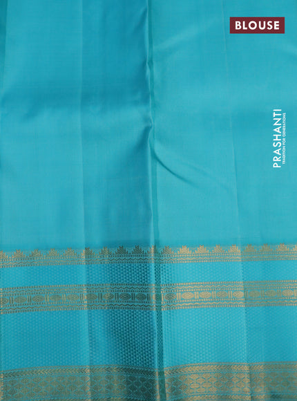Pure kanchipuram silk saree yellow and light blue with zari woven buttas and zari woven border