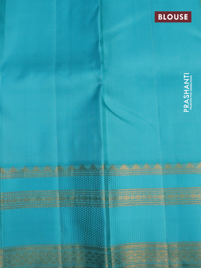 Pure kanchipuram silk saree yellow and light blue with zari woven buttas and zari woven border
