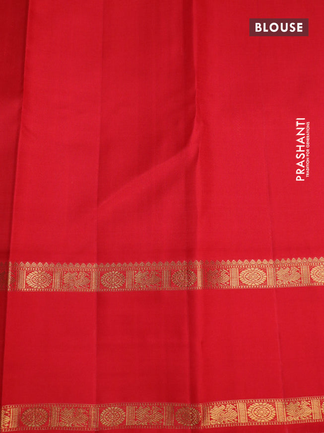Pure kanchipuram silk saree pastel green and red with annam zari woven buttas and rettapet zari woven border
