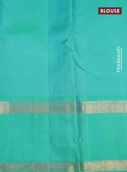 Pure kanchipuram silk saree blue and teal green with annam zari woven buttas and rettapet zari woven border