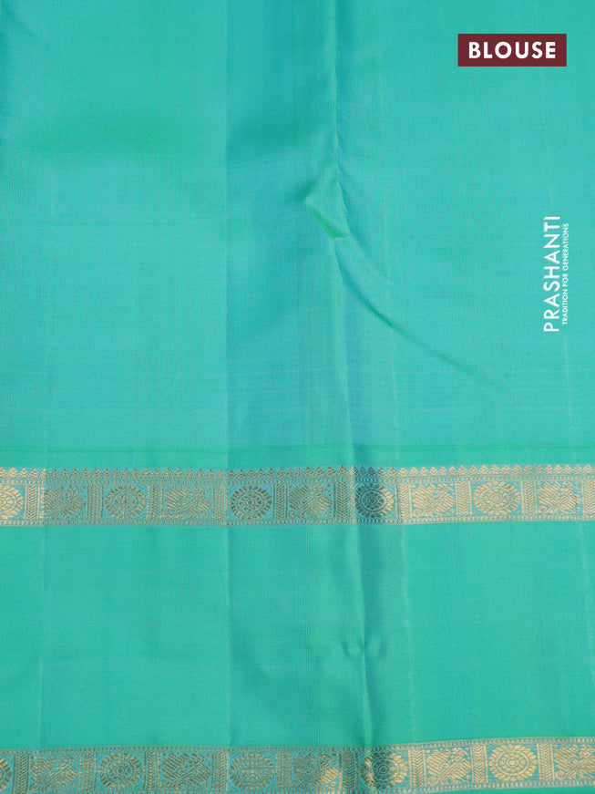 Pure kanchipuram silk saree blue and teal green with annam zari woven buttas and rettapet zari woven border