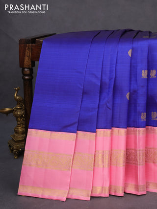 Pure kanchipuram silk saree blue and light pink with annam zari woven buttas and zari woven border
