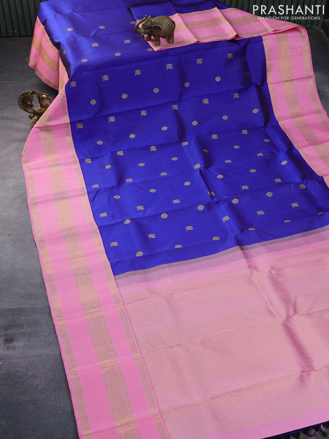 Pure kanchipuram silk saree blue and light pink with annam zari woven buttas and zari woven border