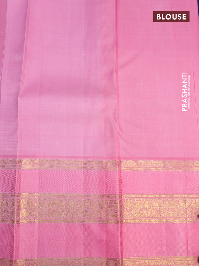 Pure kanchipuram silk saree blue and light pink with annam zari woven buttas and zari woven border