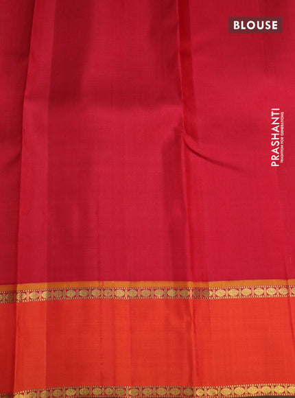 Pure kanchipuram silk saree dual shade of cs blue and orange with zari woven buttas and rettapet zari woven border