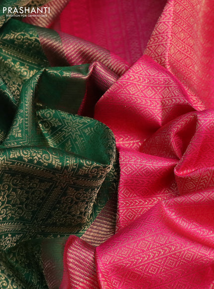 Pure kanchipuram silk saree green and pink with allover zari woven brocade weaves and zari woven border
