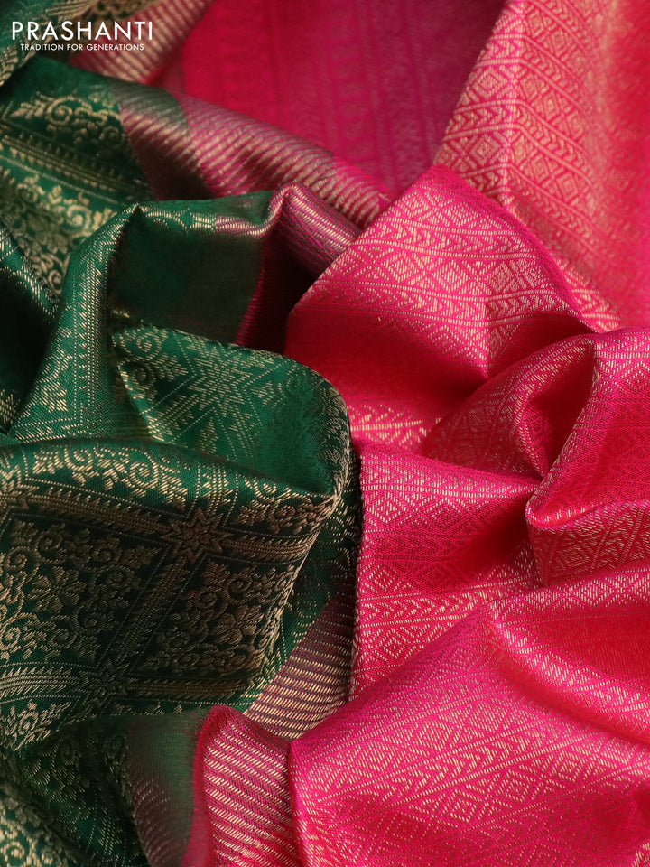 Pure kanchipuram silk saree green and pink with allover zari woven brocade weaves and zari woven border