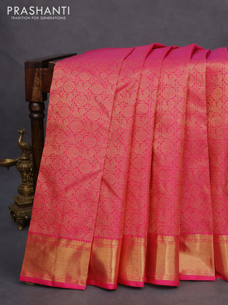 Pure kanchipuram silk saree pink with allover zari woven brocade weaves and zari woven border