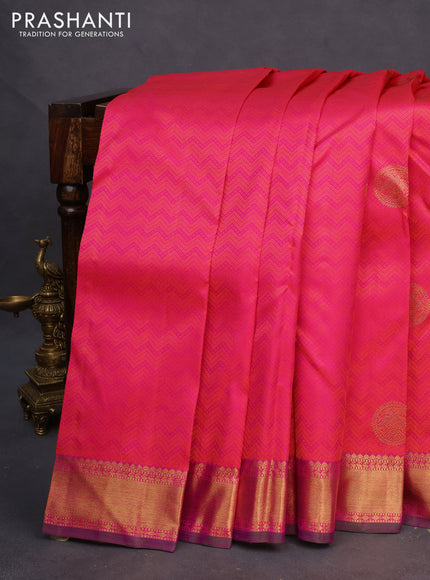 Pure kanchipuram silk saree pink and dual shade of green with zari woven buttas and zari woven border